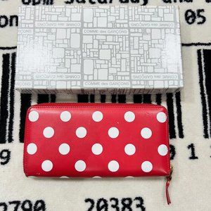 Comme Des Garcons Polkadot Red Leather Zip Long Wallet w/ build in coin pouch